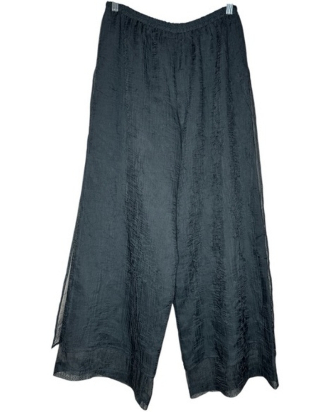 Vintage Designer Sue Wong Black Wide-Leg Crinkle Palazzo Pants